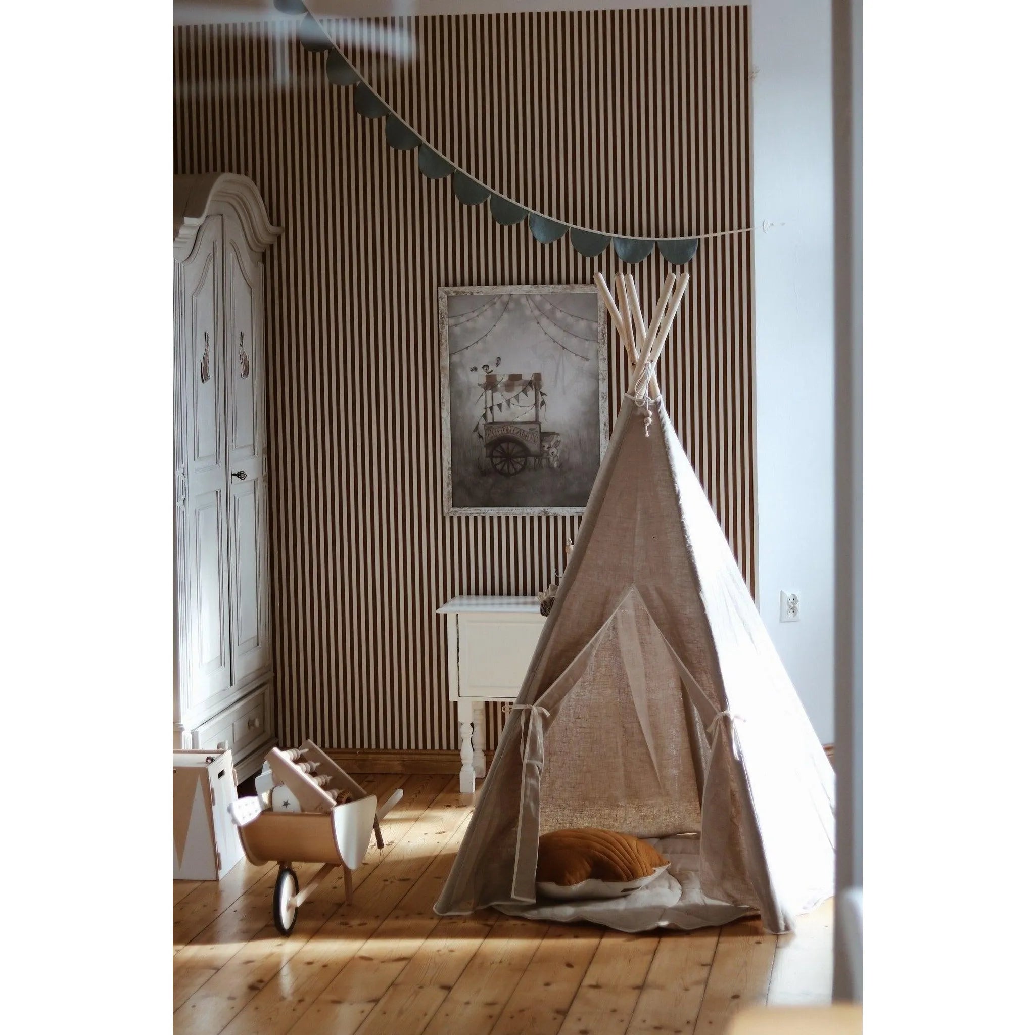 Teepee Tent with Pad - Natural Linen - Moi Mili