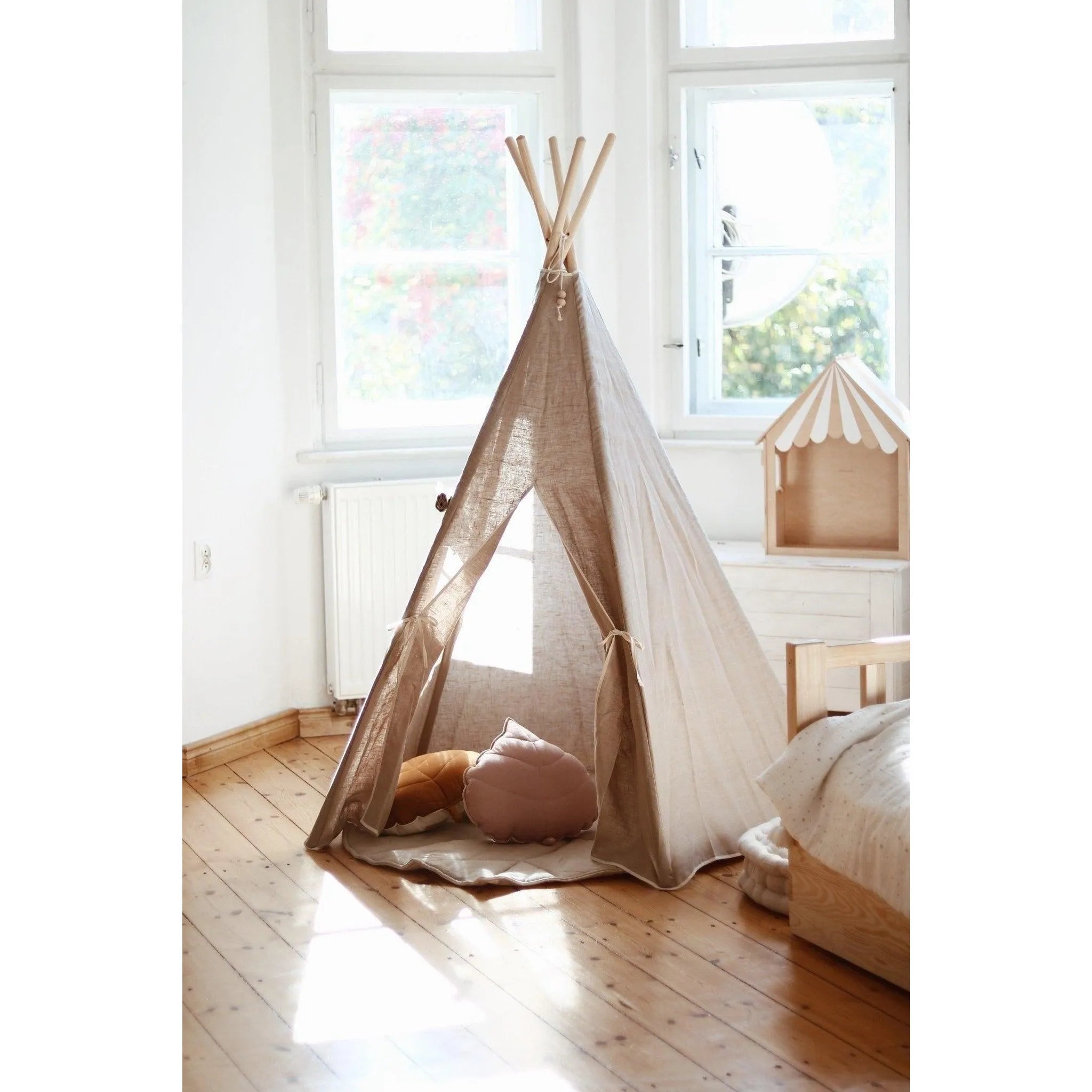 Teepee Tent with Pad - Natural Linen - Moi Mili