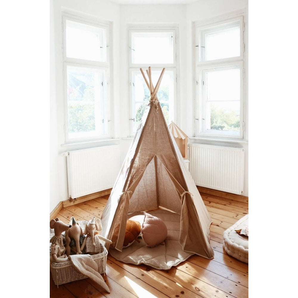 Teepee Tent with Pad - Natural Linen - Moi Mili