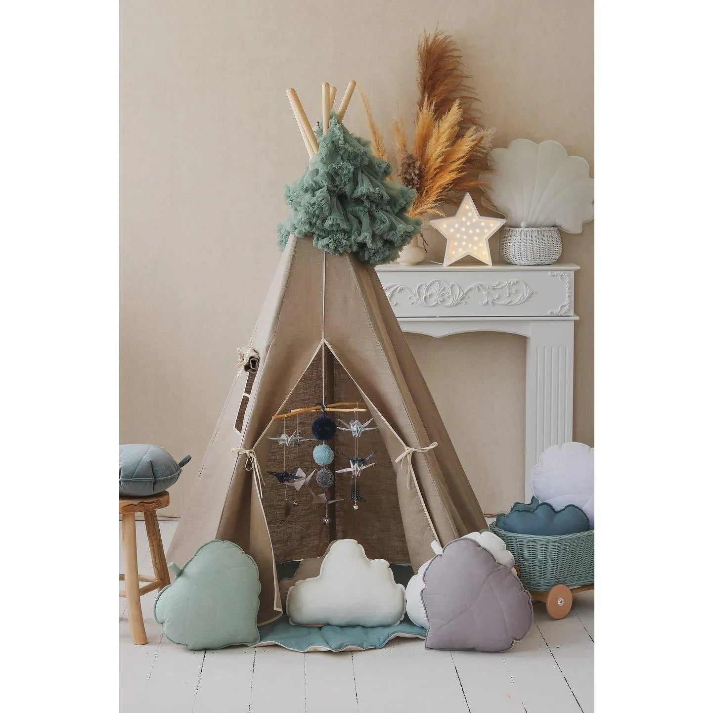 Teepee Tent with Pad - Natural Linen - Moi Mili