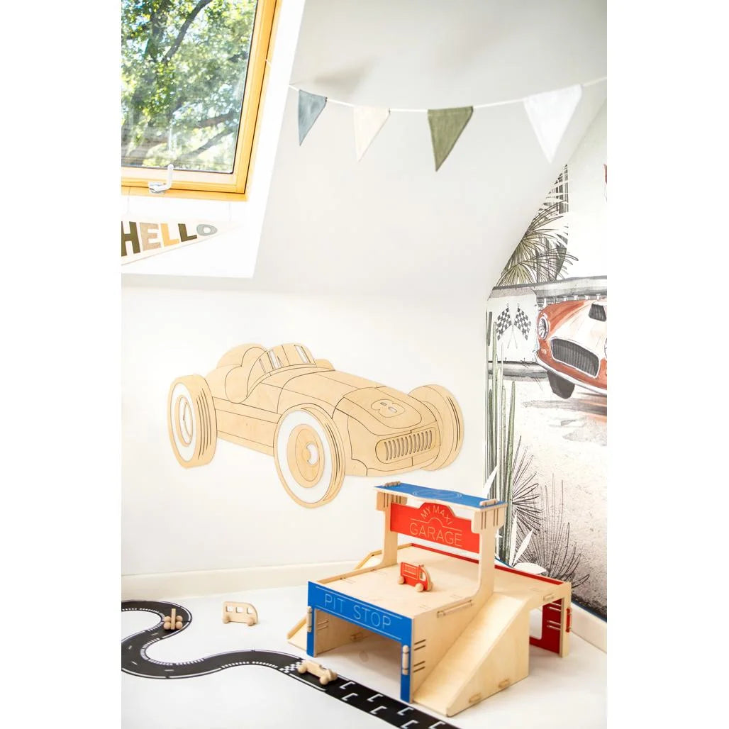 Retro Bil - Formel 1 Træ Vægdekoration Størrelse s - 105cmx57cm - Vægdekorationer - Cut It Now