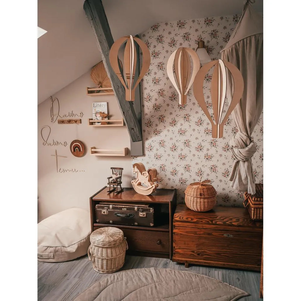 Set of 3d Hot Air Balloons - Wooden Ceiling Decoration 3 Pack - Balloons in a Set - Wooden Decorations