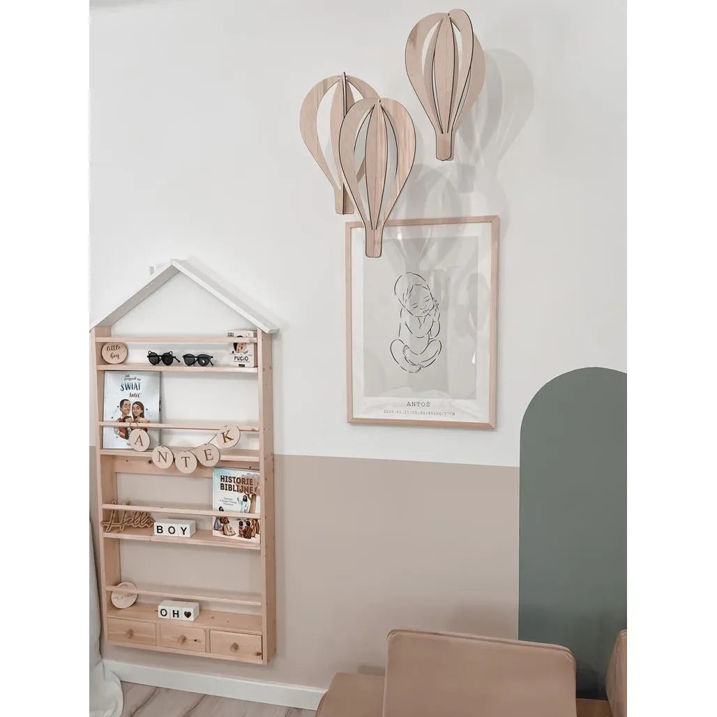 Set of 3d Hot Air Balloons - Wooden Ceiling Decoration 3 Pack - Balloons in a Set - Wooden Decorations