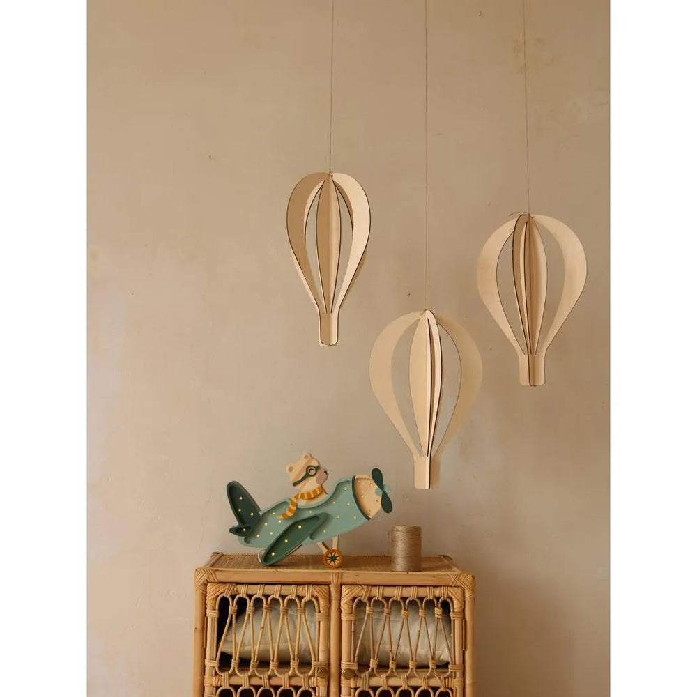 Set of 3d Hot Air Balloons - Wooden Ceiling Decoration 3 Pack - Balloons in a Set - Wooden Decorations