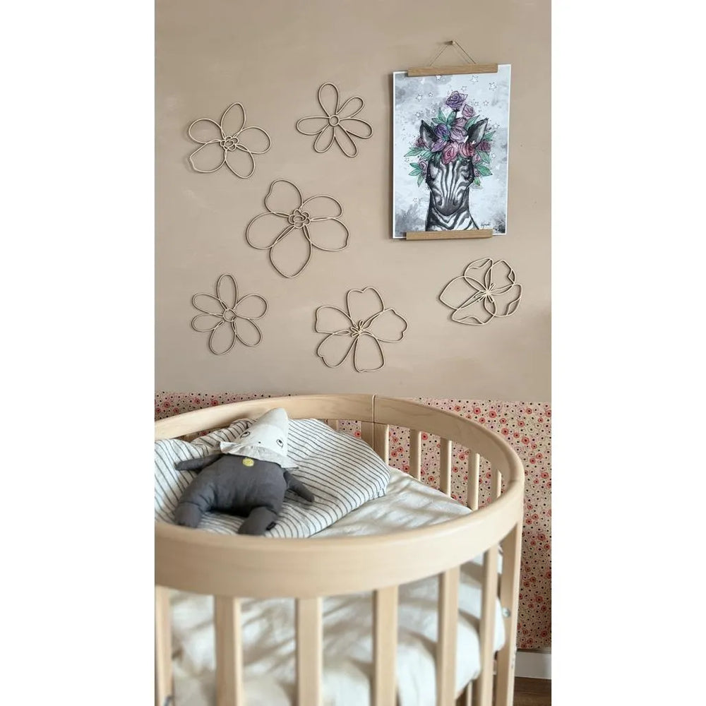 Set of 6 Wooden Flowers - One Line Style Wall Decoration Version 1 - Wall Mounted - Cut It Now
