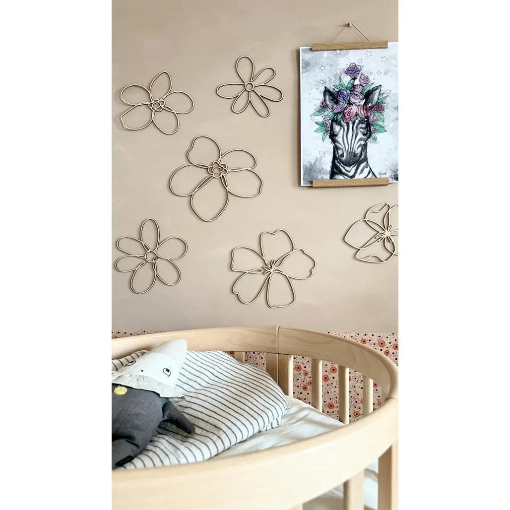 Set of 6 Wooden Flowers - One Line Style Wall Decoration Version 1 - Wall Mounted - Cut It Now