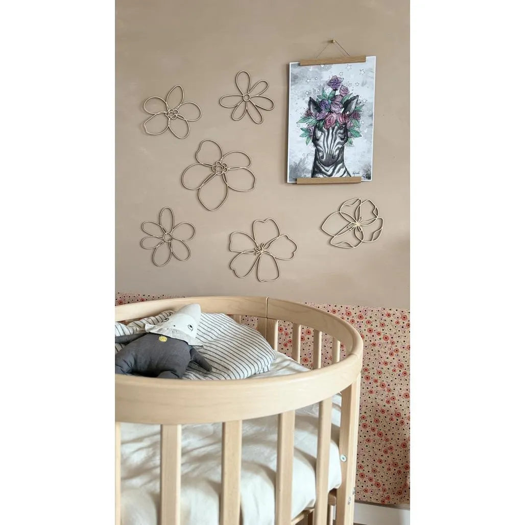 Set of 6 Wooden Flowers - One Line Style Wall Decoration Version 1 - Wall Mounted - Cut It Now