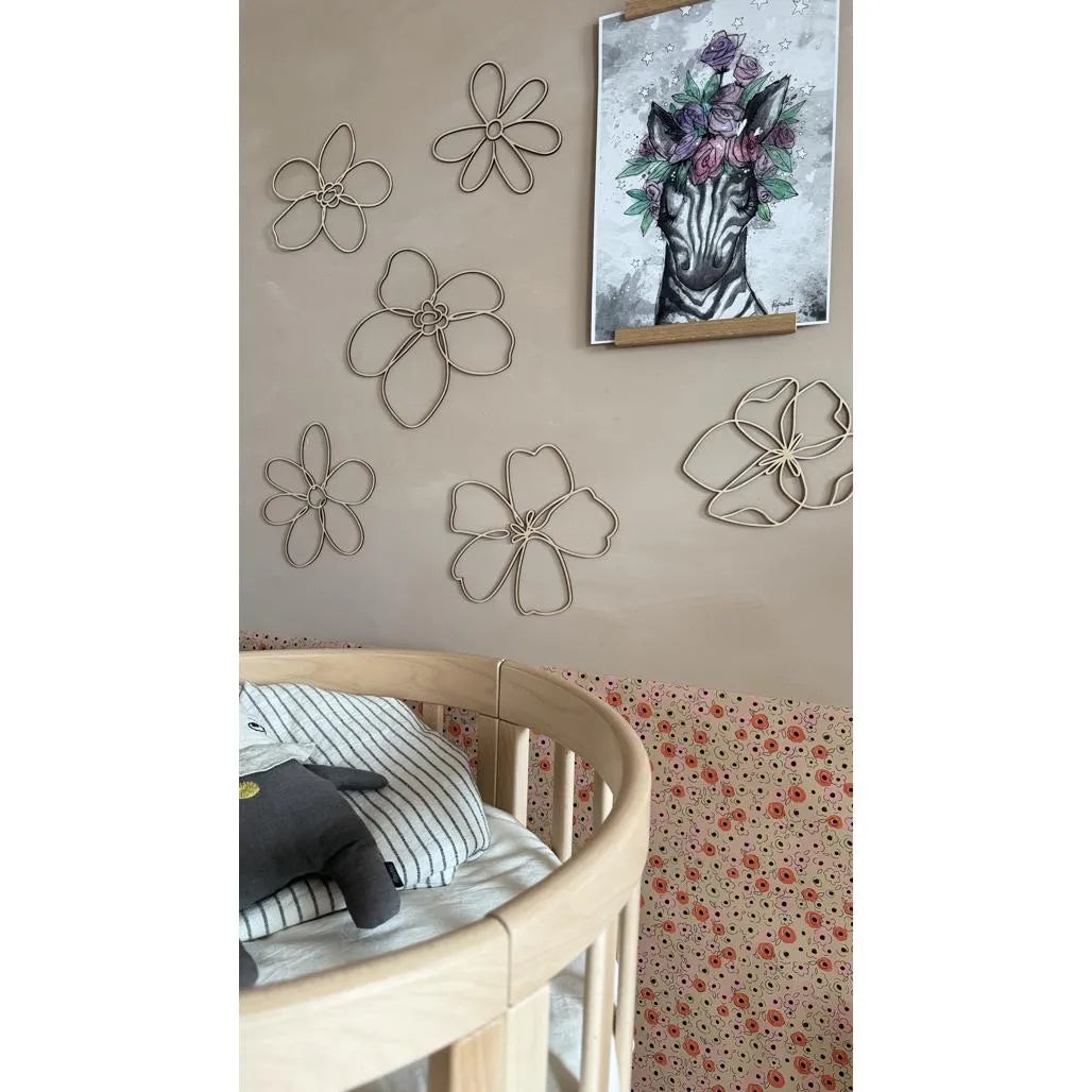 Set of 6 Wooden Flowers - One Line Style Wall Decoration Version 1 - Wall Mounted - Cut It Now