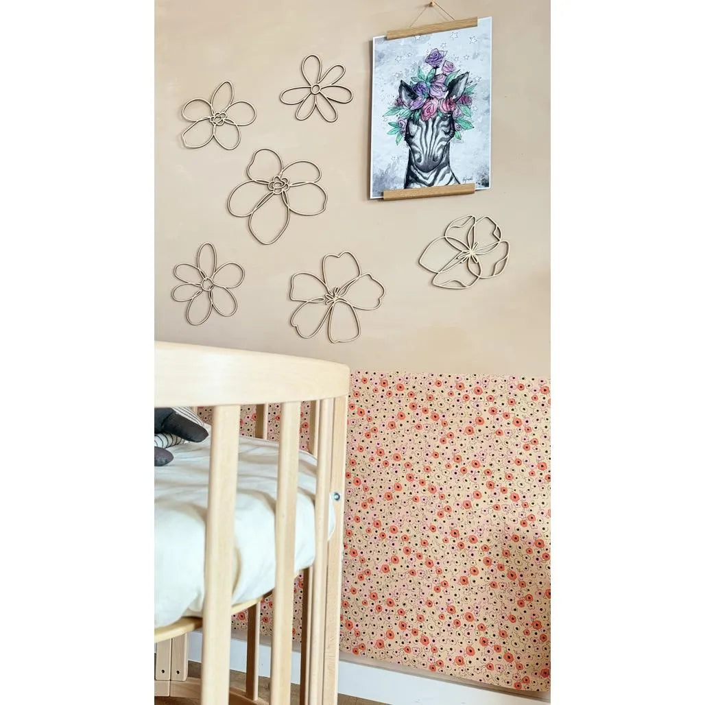 Set of 6 Wooden Flowers - One Line Style Wall Decoration Version 1 - Wall Mounted - Cut It Now