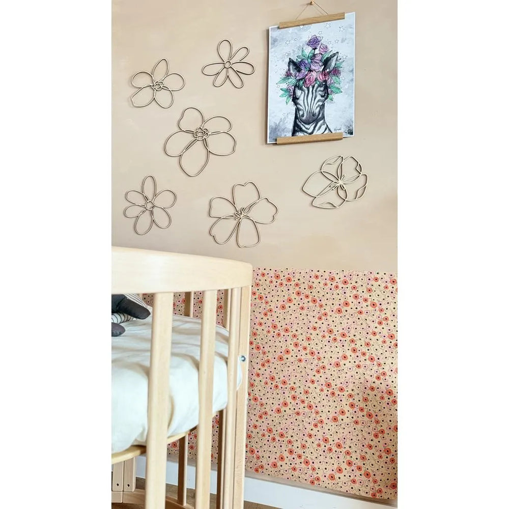 Set of 6 Wooden Flowers - One Line Style Wall Decoration Version 1 - Wall Mounted - Cut It Now