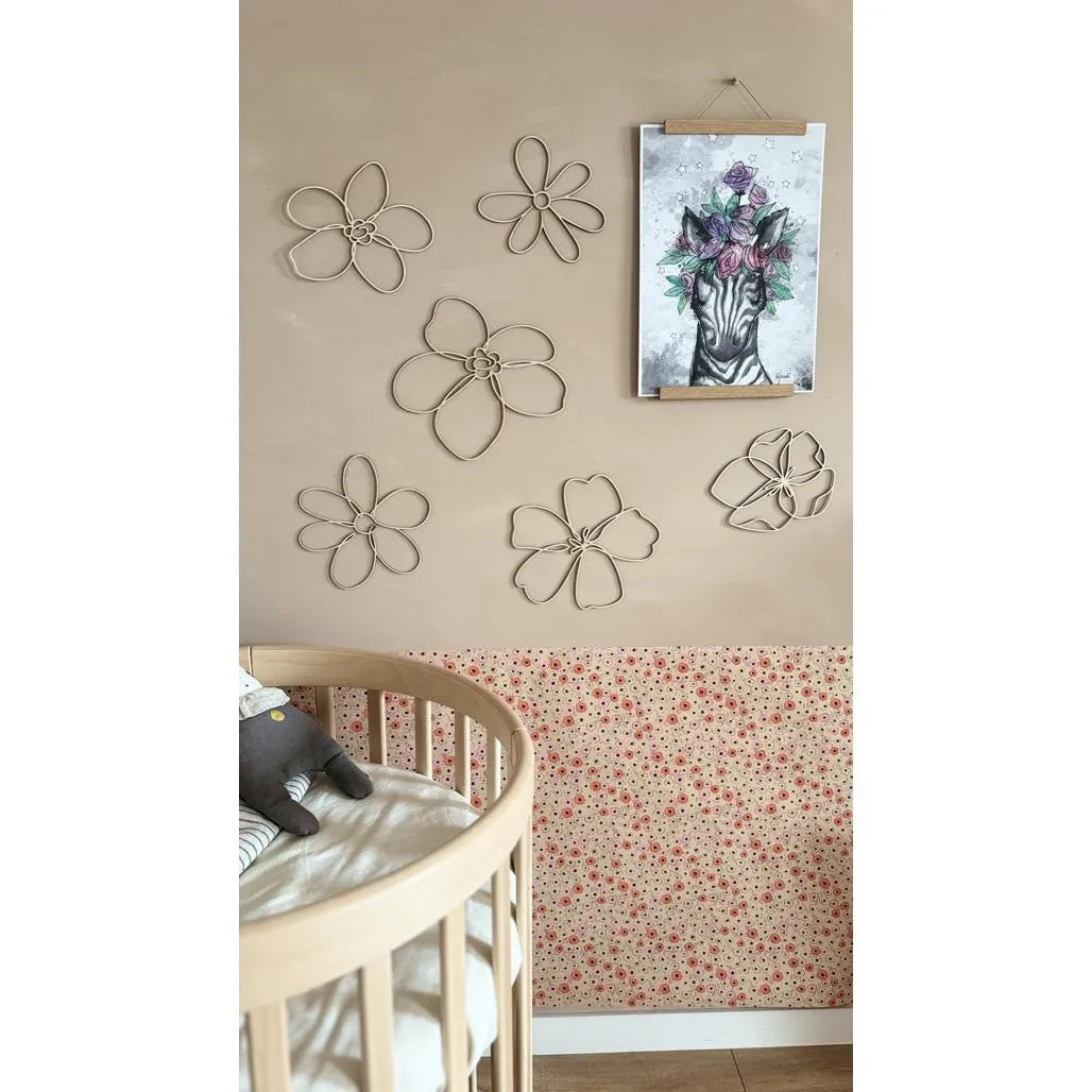 Set of 6 Wooden Flowers - One Line Style Wall Decoration Version 1 - Wall Mounted - Cut It Now