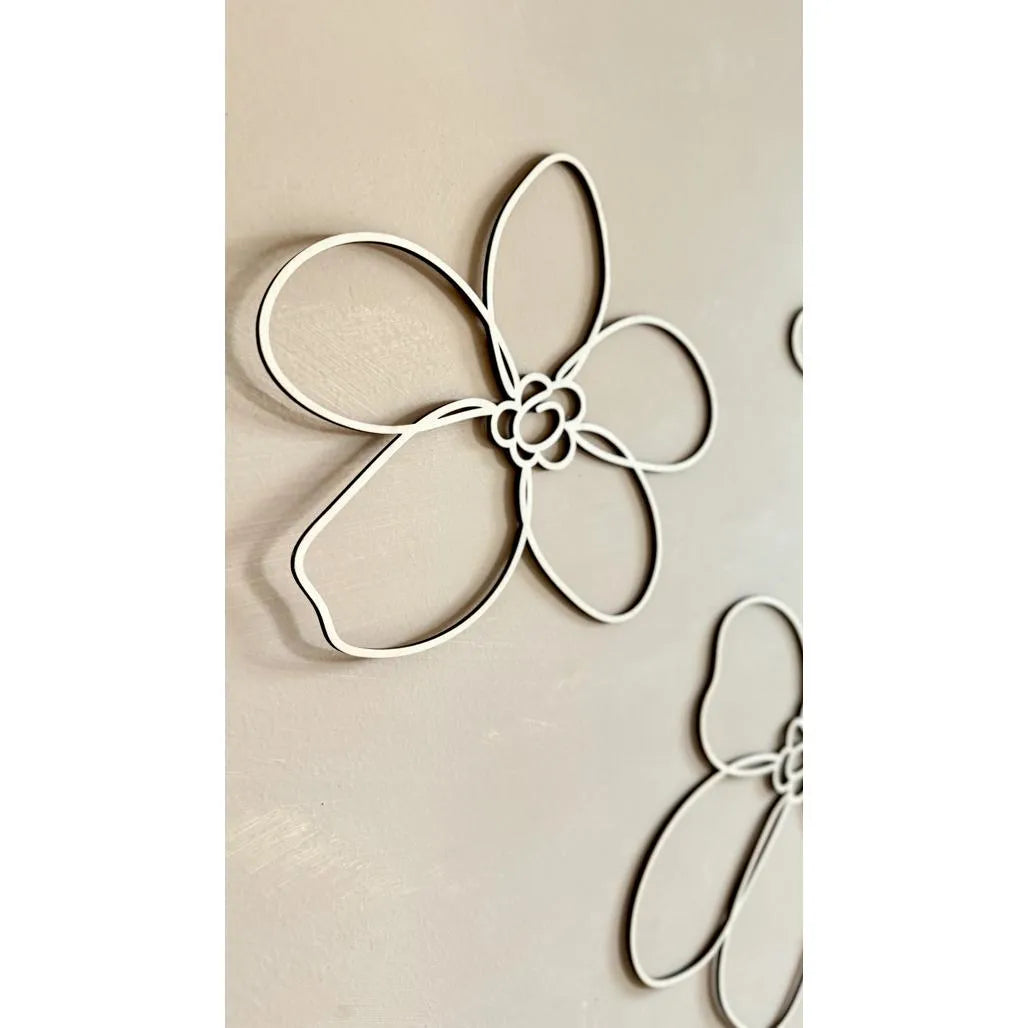 Set of 6 Wooden Flowers - One Line Style Wall Decoration Version 1 - Wall Mounted - Cut It Now