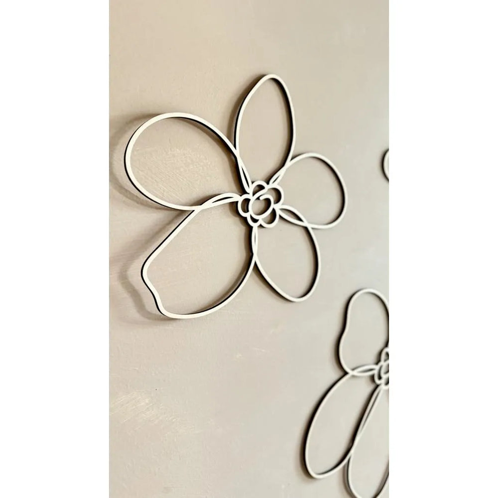 Set of 6 Wooden Flowers - One Line Style Wall Decoration Version 1 - Wall Mounted - Cut It Now