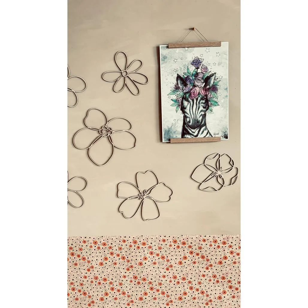 Set of 6 Wooden Flowers - One Line Style Wall Decoration Version 1 - Wall Mounted - Cut It Now