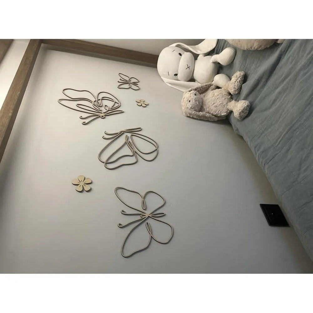 Set of 6 Wooden Butterflies - One Line Style Wall Decoration - Wall - Cut It Now
