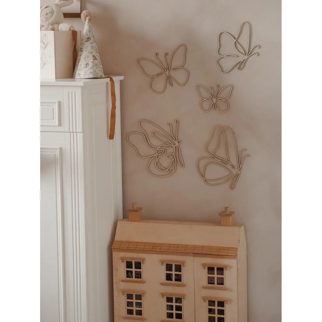 Set of 6 Wooden Butterflies - One Line Style Wall Decoration - Wall - Cut It Now