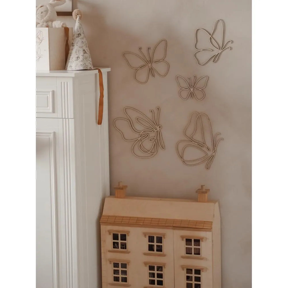 Set of 6 Wooden Butterflies - One Line Style Wall Decoration - Wall - Cut It Now