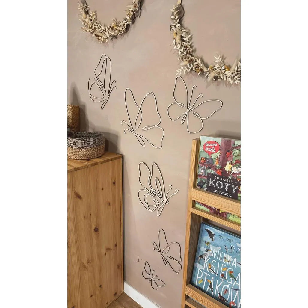 Set of 6 Wooden Butterflies - One Line Style Wall Decoration - Wall - Cut It Now