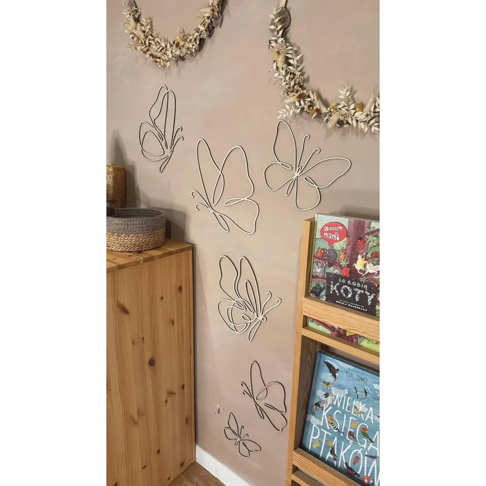 Set of 6 Wooden Butterflies - One Line Style Wall Decoration - Wall - Cut It Now