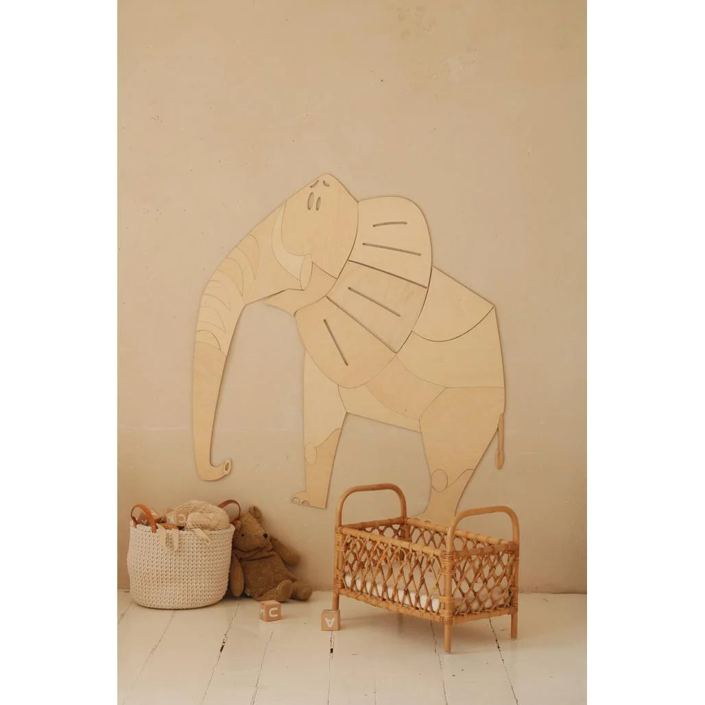Elefant - Trævægsdekoration i Safari-stil Xl Størrelse - 125cmx123cm - Væg - Cut It Now