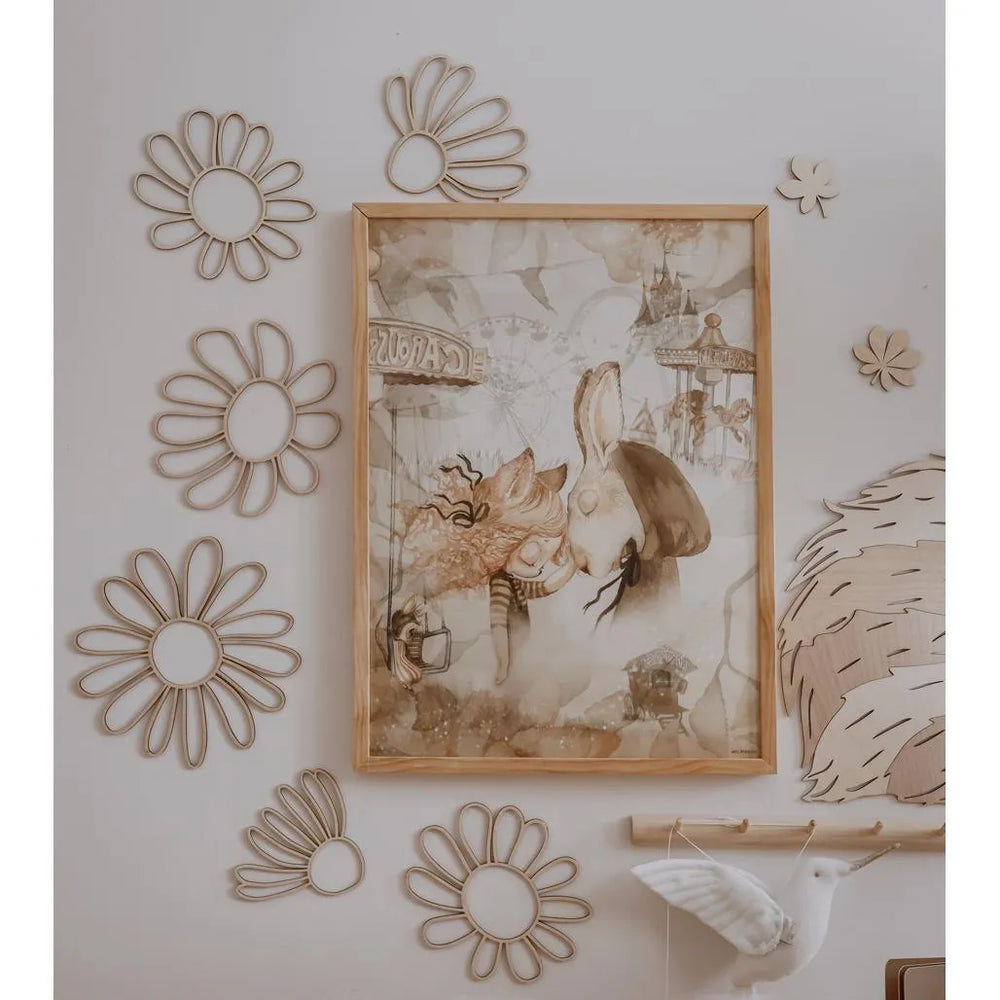 Set of 6 Wooden Daisy Flowers - One Line Style Wall Decoration Version 2 - Wall Mounted - Cut It Now