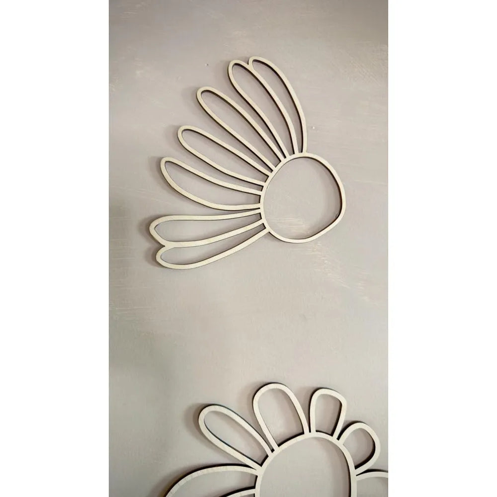 Set of 6 Wooden Daisy Flowers - One Line Style Wall Decoration Version 2 - Wall Mounted - Cut It Now