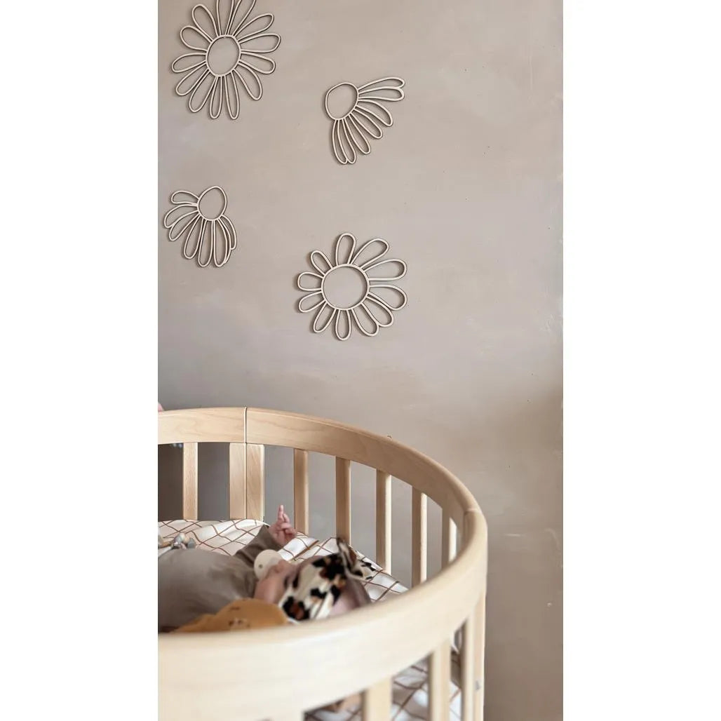 Set of 6 Wooden Daisy Flowers - One Line Style Wall Decoration Version 2 - Wall Mounted - Cut It Now