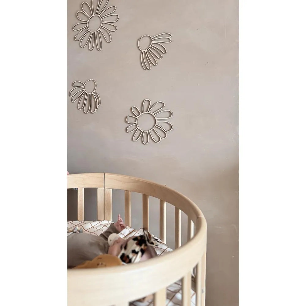 Set of 6 Wooden Daisy Flowers - One Line Style Wall Decoration Version 2 - Wall Mounted - Cut It Now