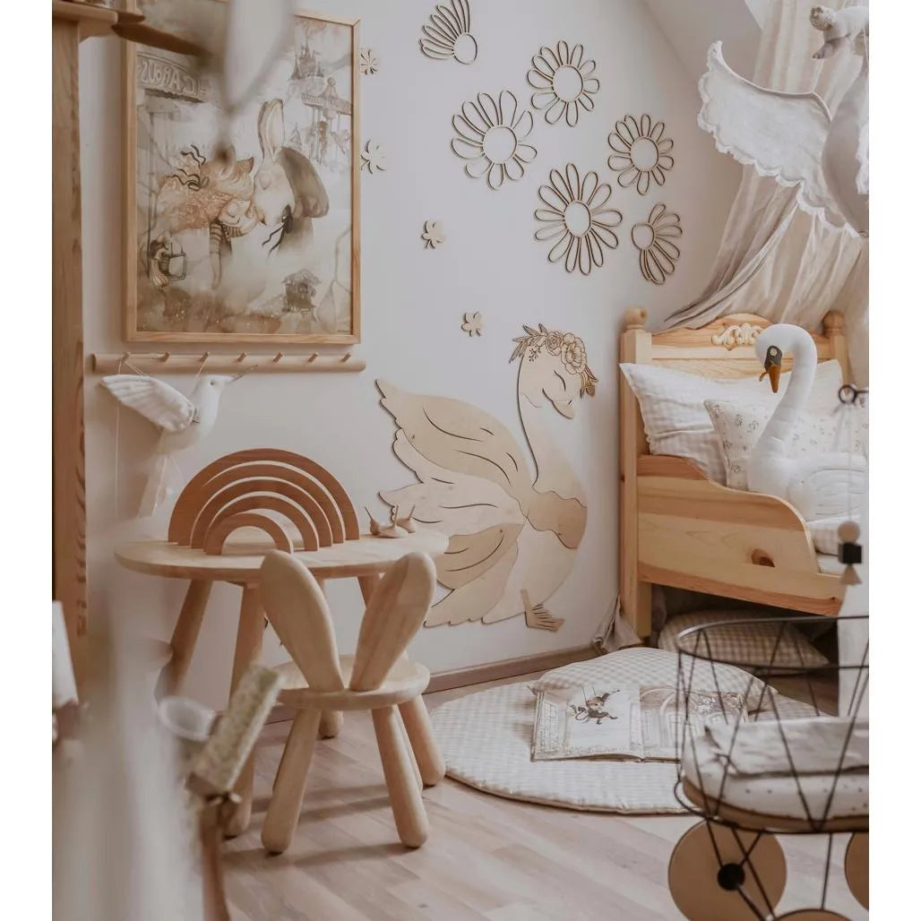 Set of 6 Wooden Daisy Flowers - One Line Style Wall Decoration Version 2 - Wall Mounted - Cut It Now