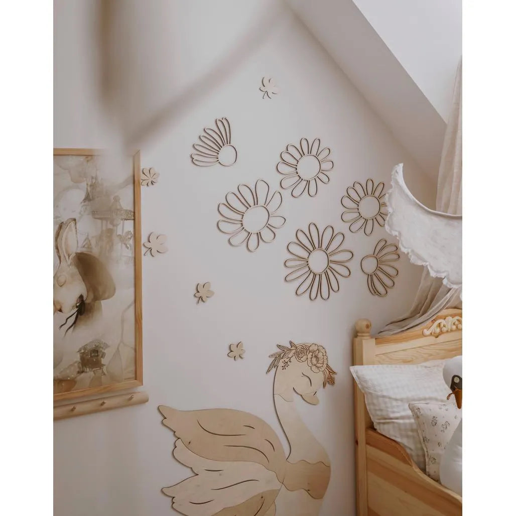 Set of 6 Wooden Daisy Flowers - One Line Style Wall Decoration Version 2 - Wall Mounted - Cut It Now