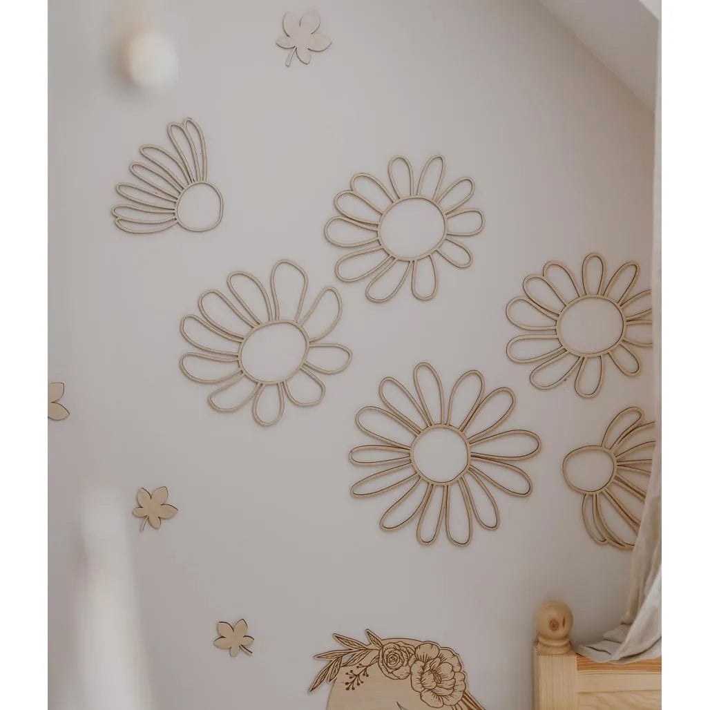 Set of 6 Wooden Daisy Flowers - One Line Style Wall Decoration Version 2 - Wall Mounted - Cut It Now