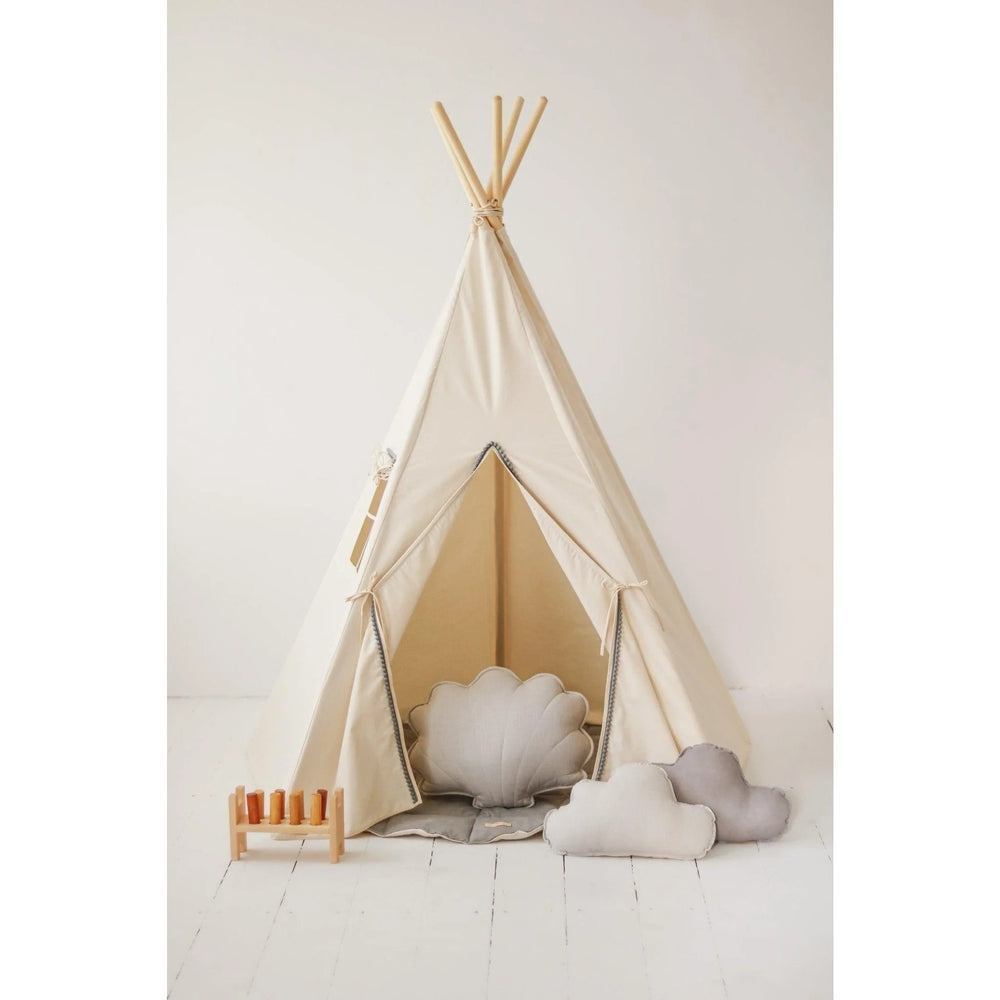 Tenda Teepee con Tappetino - Pompon Grigio - Moi Mili