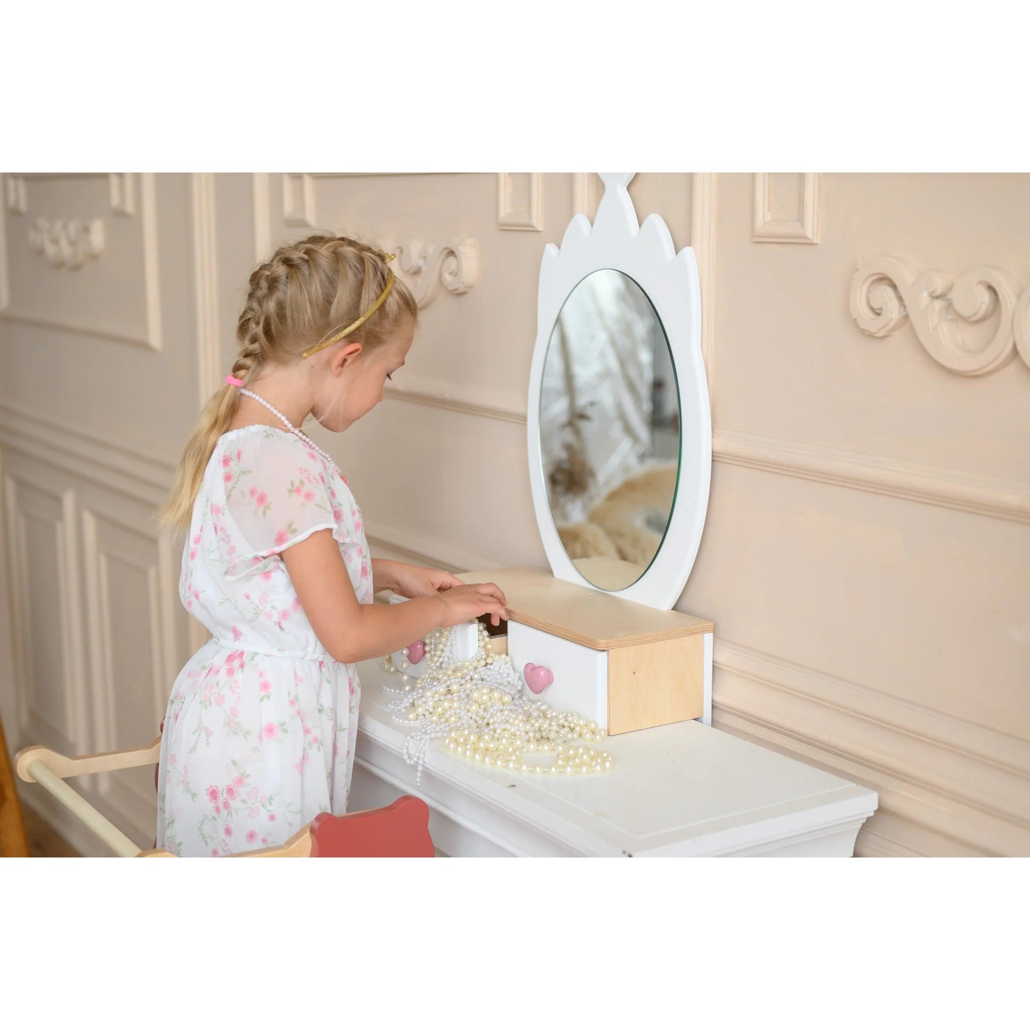 Toaletný Stolík pre Princeznú - Korunka - Montessori Zrkadlový Set - Family-scl