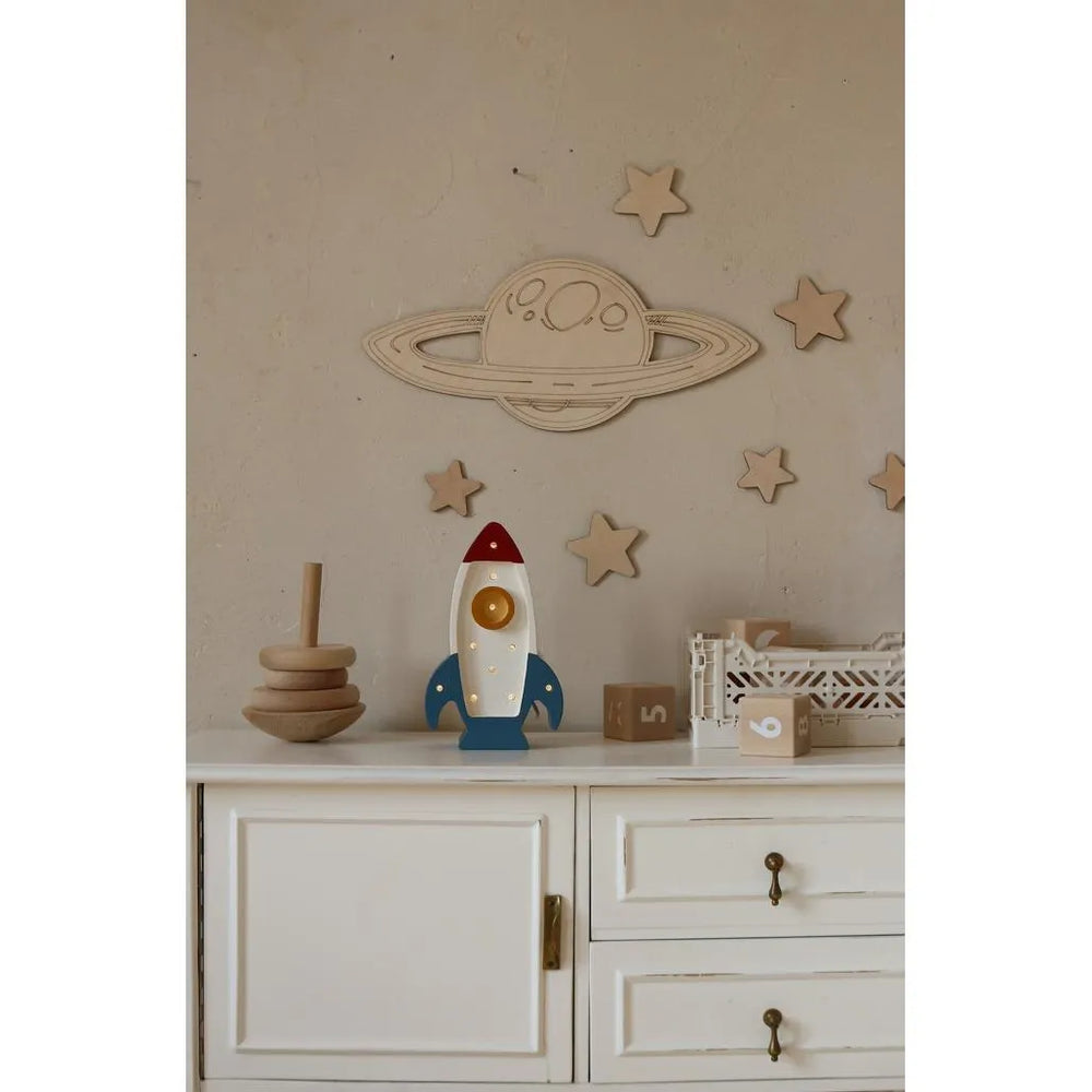 Space - Wooden Wall Decoration - Moon + Saturn + Rocket + 10 Stars - Wall - Cut It Now