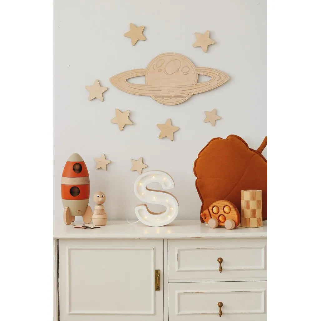 Space - Wooden Wall Decoration - Moon + Saturn + Rocket + 10 Stars - Wall - Cut It Now