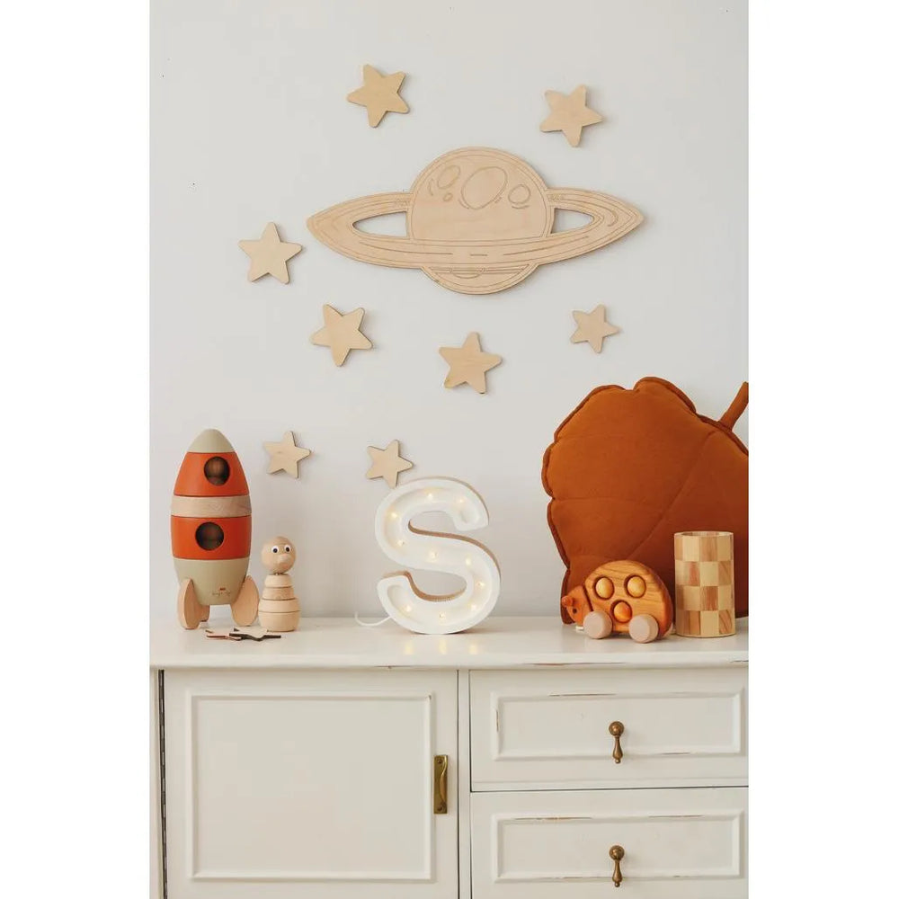 Space - Wooden Wall Decoration - Moon + Saturn + Rocket + 10 Stars - Wall - Cut It Now