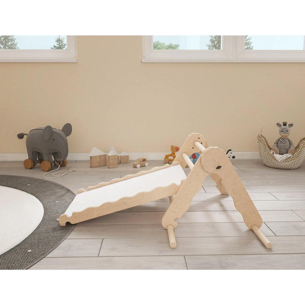 Triángulo de escalada interior con tobogán para niños, estructura de escalada infantil, gimnasio de madera para exteriores