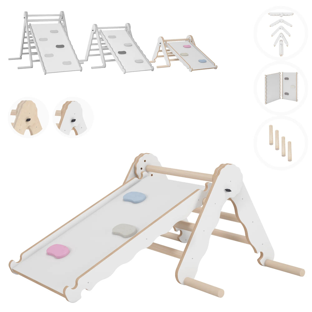 Triángulo de escalada interior con tobogán para niños, estructura de escalada infantil, gimnasio de madera para exteriores