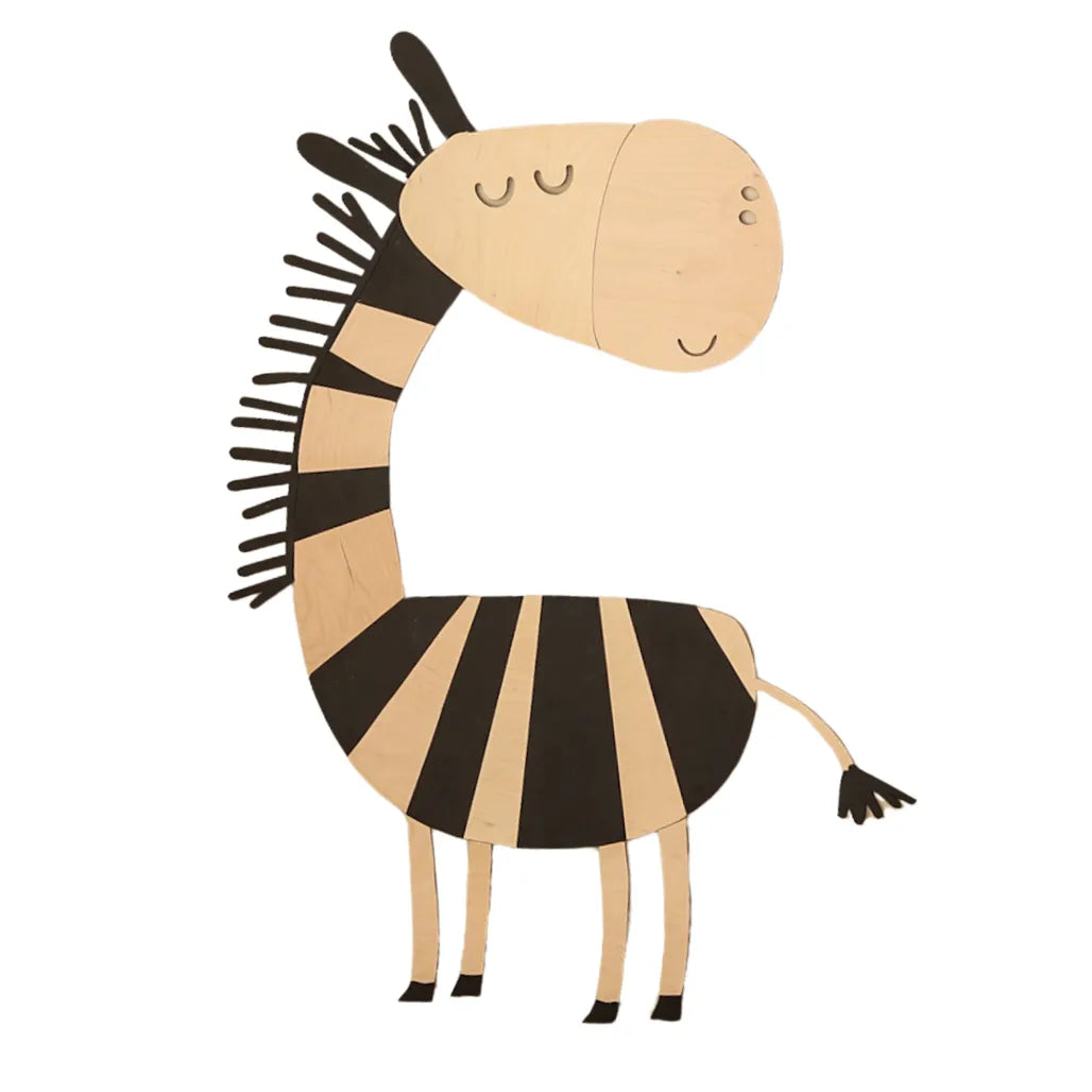 Cebra - Decoración de pared de madera estilo safari. Tamaño XL: 130 x 94 cm. - Pared. ¡Recórtalo ahora!