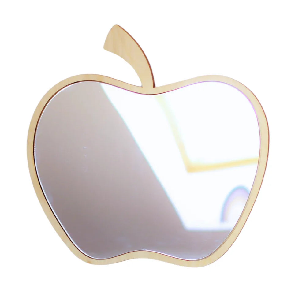 Apple Mirror - Safe Acrylic and Wooden Mirror for Kids - 30cmx30cm - Wall Decoration - Cut It Now