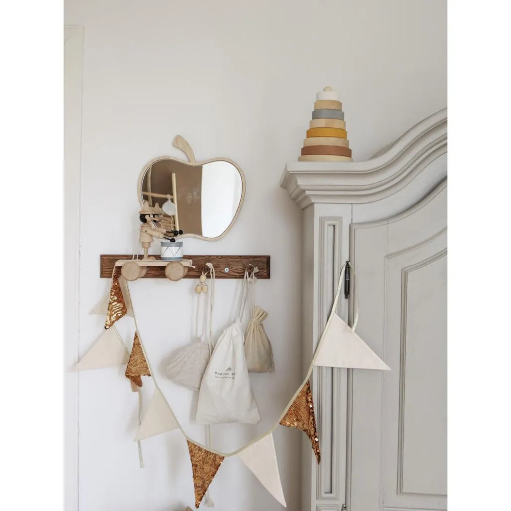 Apple Mirror - Safe Acrylic and Wooden Mirror for Kids - 30cmx30cm - Wall Decoration - Cut It Now