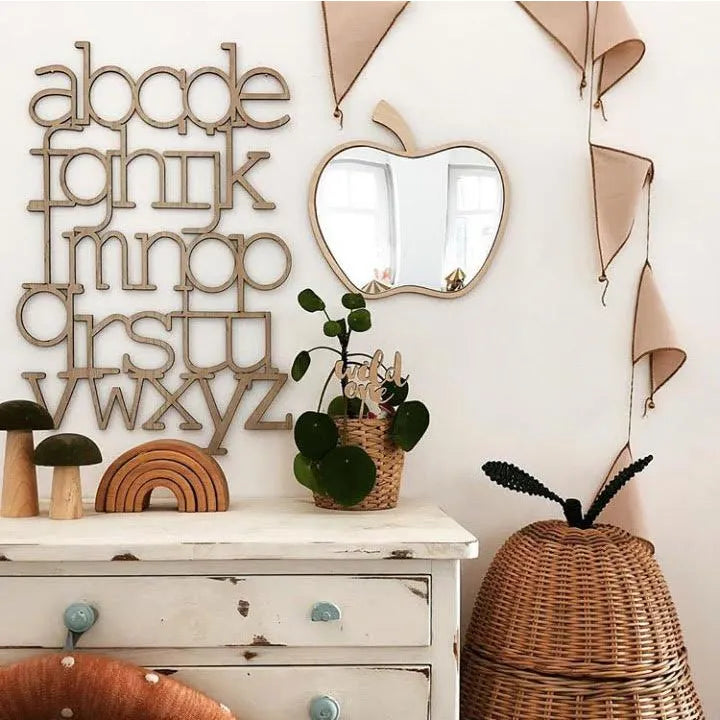 Apple Mirror - Safe Acrylic and Wooden Mirror for Kids - 30cmx30cm - Wall Decoration - Cut It Now