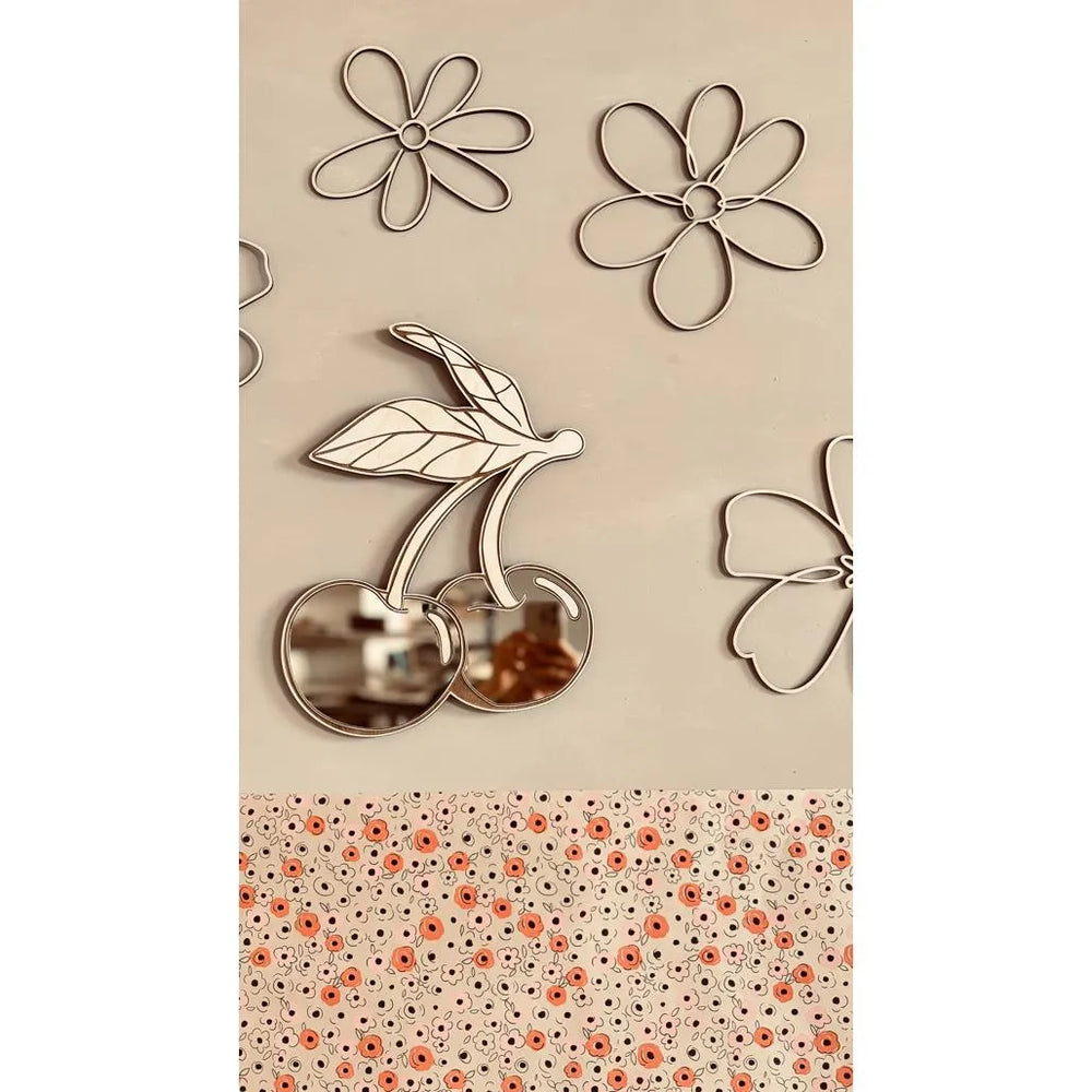 Cherry Mirror - Children's Safety Acrylic and Wooden Mirror - 30cmx30cm - Wall Decoration - Cut It Now