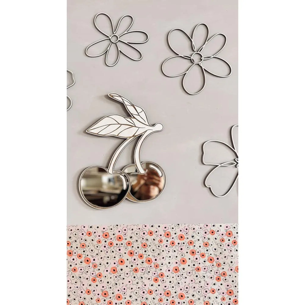 Cherry Mirror - Children's Safety Acrylic and Wooden Mirror - 30cmx30cm - Wall Decoration - Cut It Now