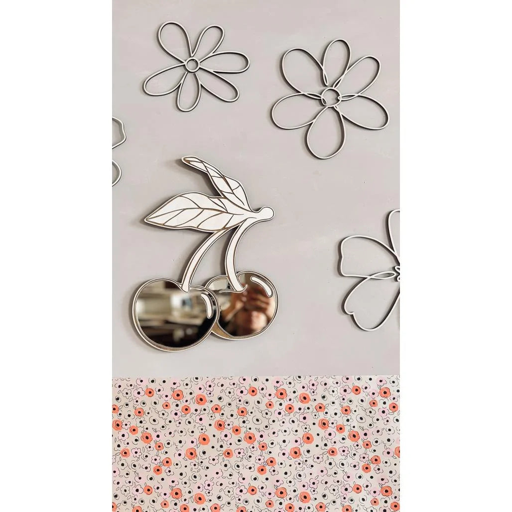 Espejo Cereza - Espejo de Acrílico y Madera Seguro para Niños - 30cmx30cm - Decoración de Pared - Cut It Now