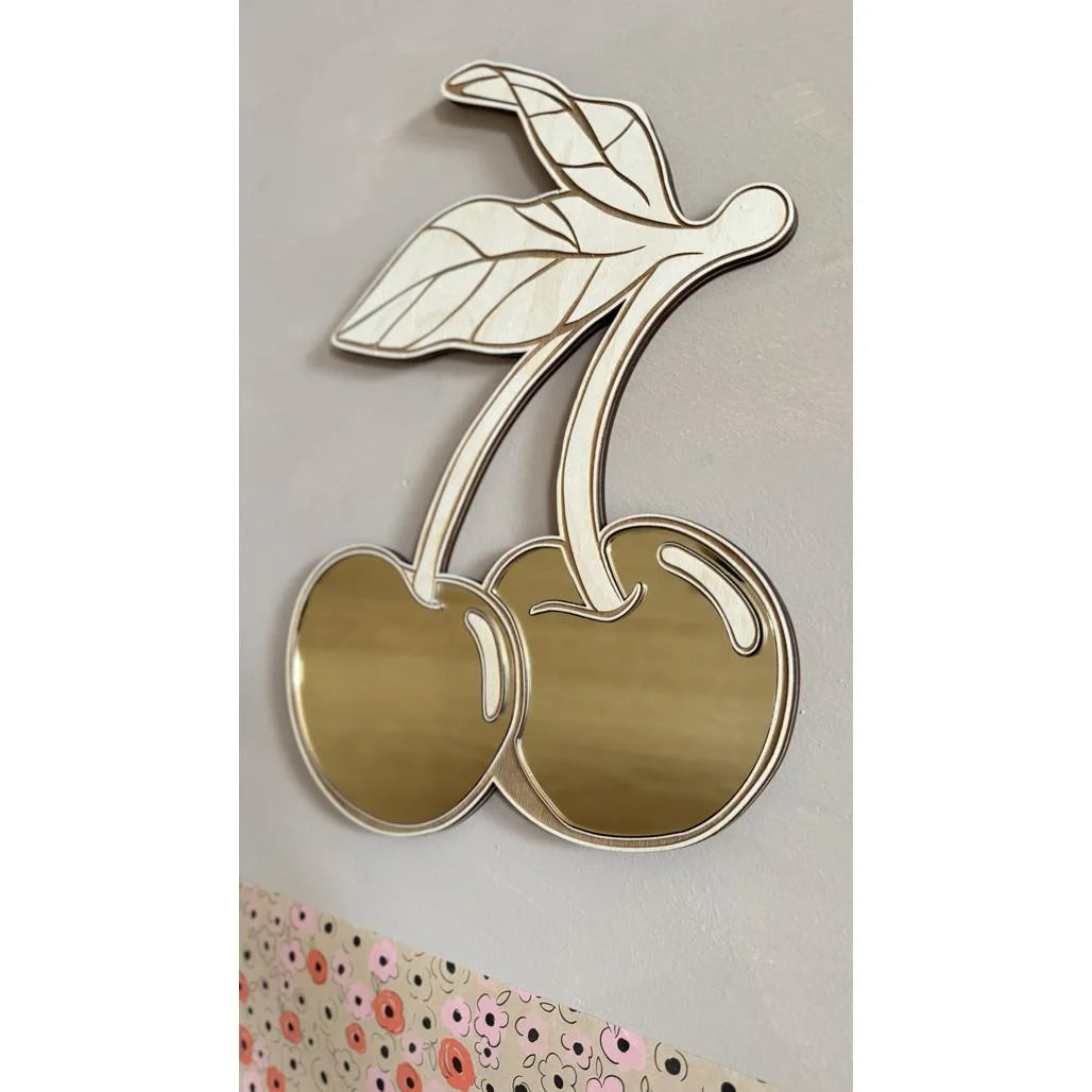 Espejo cereza - Espejo acrílico y madera seguro para niños - 30cmx30cm - Decoración de pared - Cut It Now