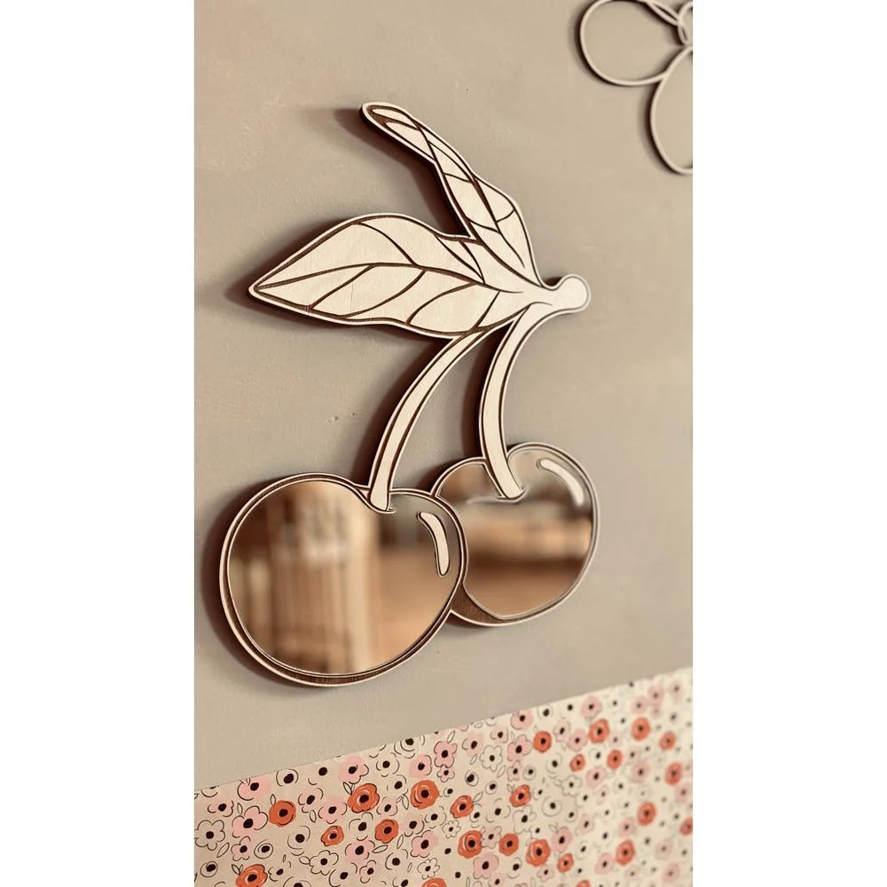 Espejo Cereza - Espejo de Acrílico y Madera Seguro para Niños - 30cmx30cm - Decoración de Pared - Cut It Now