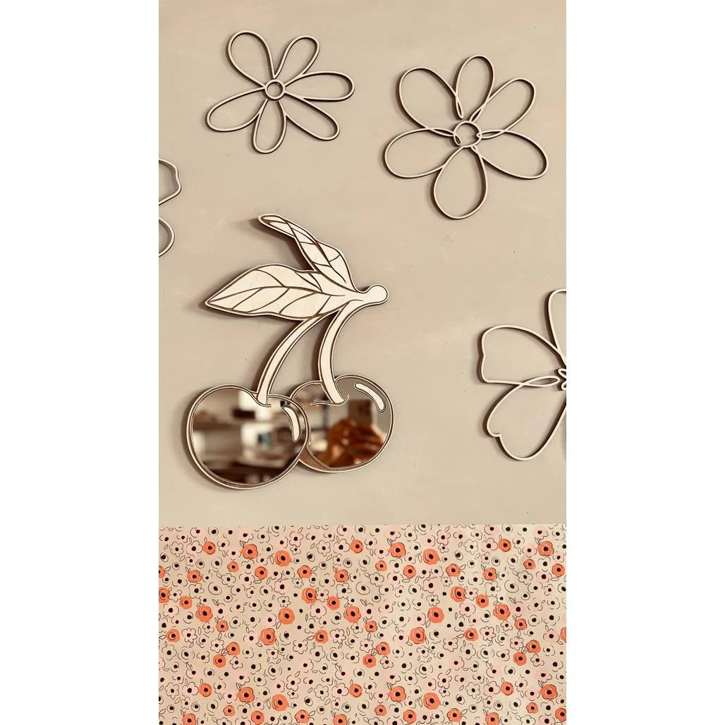 Espejo Cereza - Acrílico y Madera de Seguridad para Niños - 30cmx30cm - Decoración de Pared - Cut It Now