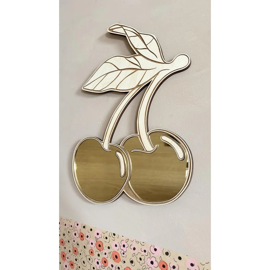 Espejo cereza - Espejo acrílico y madera seguro para niños - 30cmx30cm - Decoración de pared - Cut It Now
