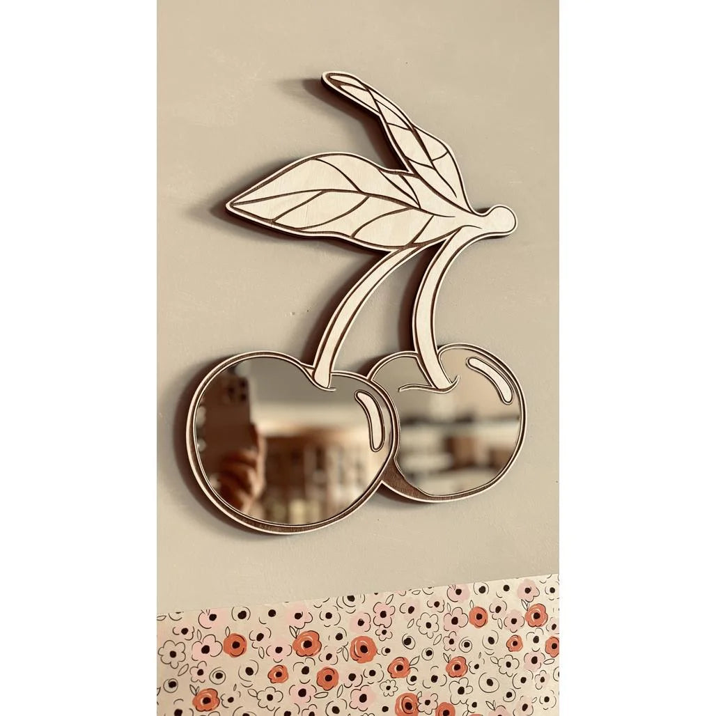 Espejo Cereza - Acrílico y Madera de Seguridad para Niños - 30cmx30cm - Decoración de Pared - Cut It Now